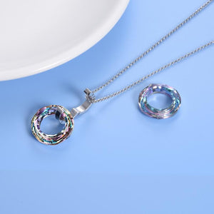 925 Silver Circle Crystal Pendant Necklace for Women Girls