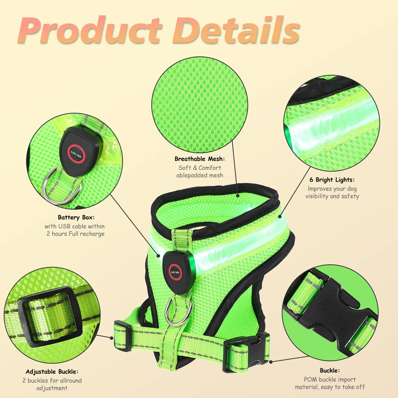 Pet Supplies Rechargeable Mesh LED Lighted Dog Harness