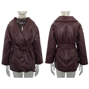 Women's Leather Jacket With Belt
