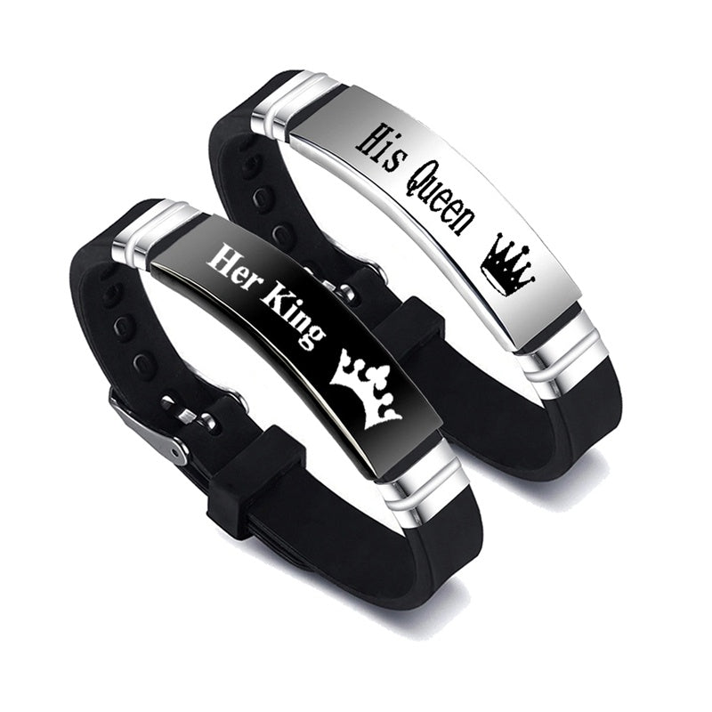 Black Silver Couple Bracelets: Her King, His Queen