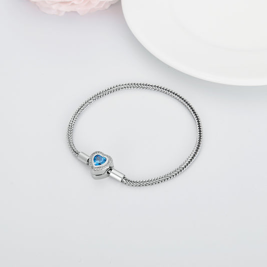 925 Sterling Silver Heart Bead Charm Net Chain for Bracelet