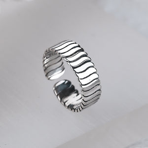 S925 Sterling Silver Wave Pattern Wide Version Marcasite Ring