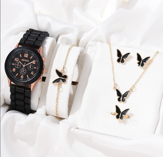 Women's Gift Set With Rubber Strap Watch