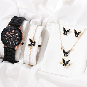 Women's Gift Set With Rubber Strap Watch