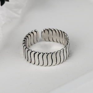 S925 Sterling Silver Wave Pattern Wide Version Marcasite Ring