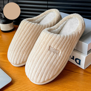 Zapatillas de algodón simples de Color sólido antideslizantes para invierno, pantuflas cálidas de felpa para el hogar, zapatos de casa para parejas de mujer