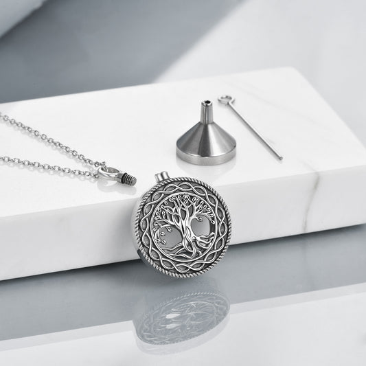 Sterling Silver Tree of Life Urn Necklace: Circle Pendant