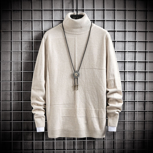 Men's Casual Sweater with Long Collar and Minimalistic Embroidered Print