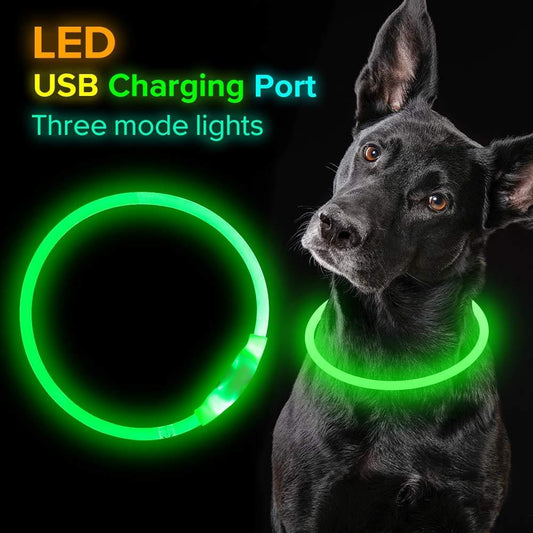 USB Rechargeable LED Pet Collar - Glowing Safety Necklace for Night Walking, Electric Dog Collar