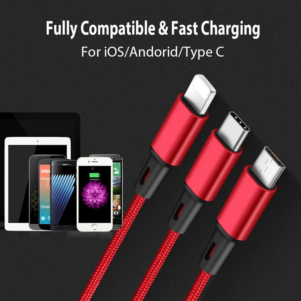 3-in-1 Typ C, Lightning, Micro USB-Kabel