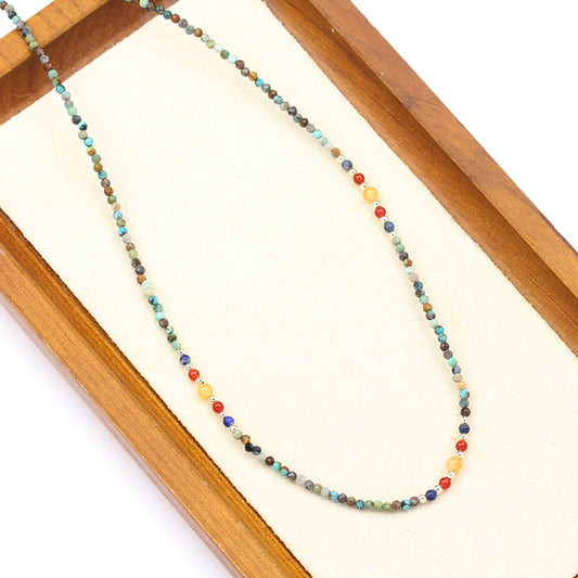 Cute Silver Necklace with Pearl Pendant: Colorful Beads