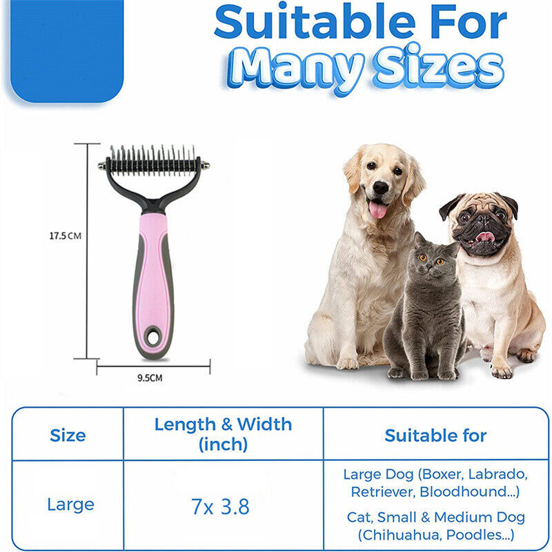 Double-Sided Grooming Brush and Deshedding Tool for Dogs and Cats - Fur Remover and Undercoat Rake