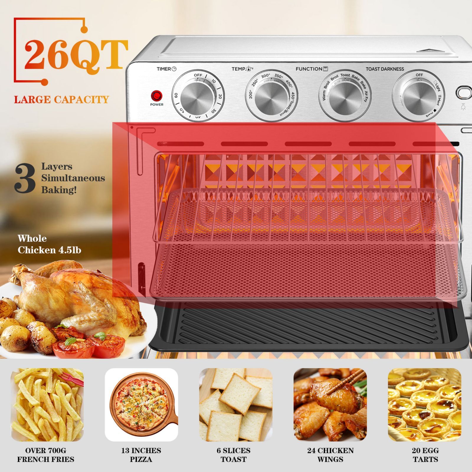 Geek Chef 26QT Heißluftfritteuse-Toaster-Ofen-Kombination
