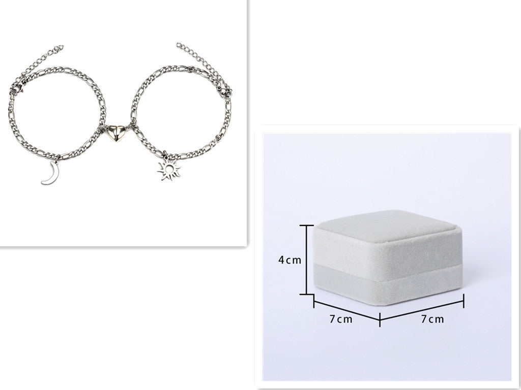 Stainless Steel Sun & Moon Bracelet: Magnetic Heart Charm