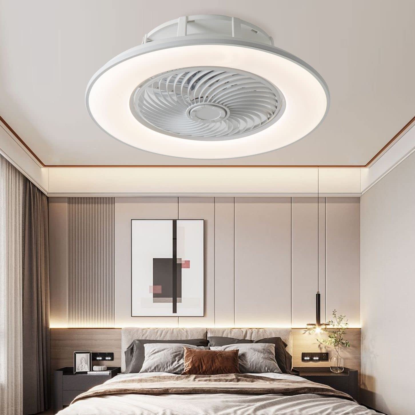 Luz de techo de dormitorio inteligente con luz de ventilador invisible simple