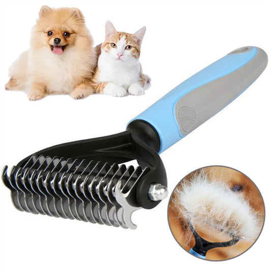 Double-Sided Grooming Brush and Deshedding Tool for Dogs and Cats - Fur Remover and Undercoat Rake
