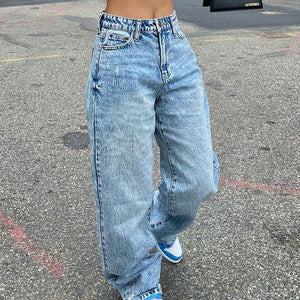 Women's Fashionable Wide High Waist Jeans