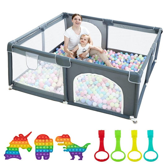 Large Baby Playpen - 79x71 Inches, Extra Large Play Yard with Gate, Baby Fence with Breathable Mesh, Safety Indoor & Outdoor Activity Center