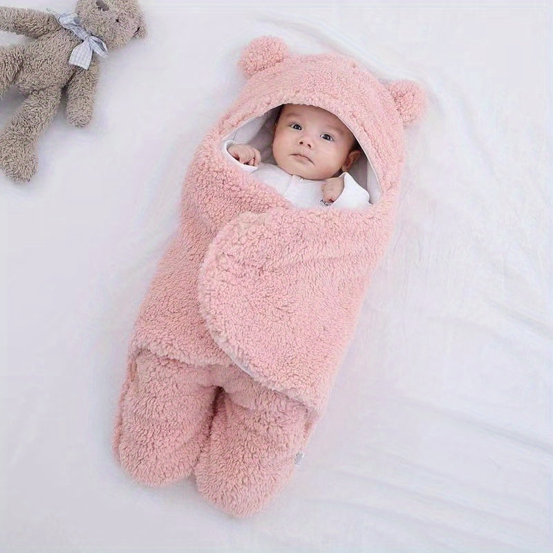 Winter Baby Sleeping Bag Bear Nap Printed Sleeping Bag, Suitable For Babies Aged 0-10 Months, Soft Nap Mat With Removable Pillow