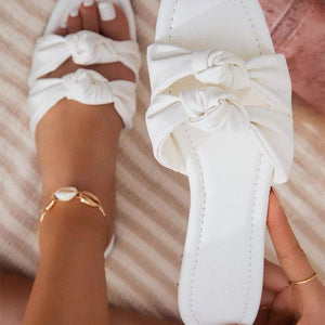 Double Bow Slippers Flat Shoes Summer Outdoor Sandals Non-slip Slides