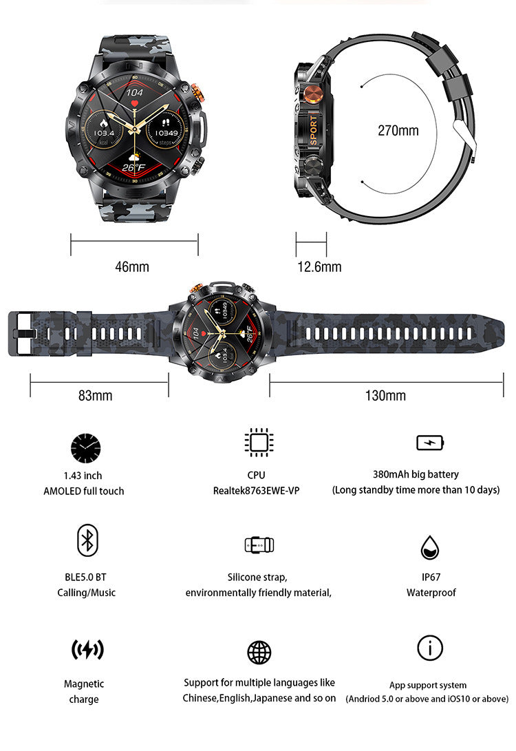 Men's K59  Sport Mode Smartwatch With Long Operating Time and Large Screen