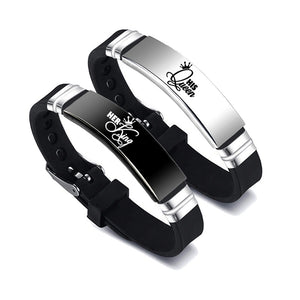 Black Silver Couple Bracelets: Her King, His Queen