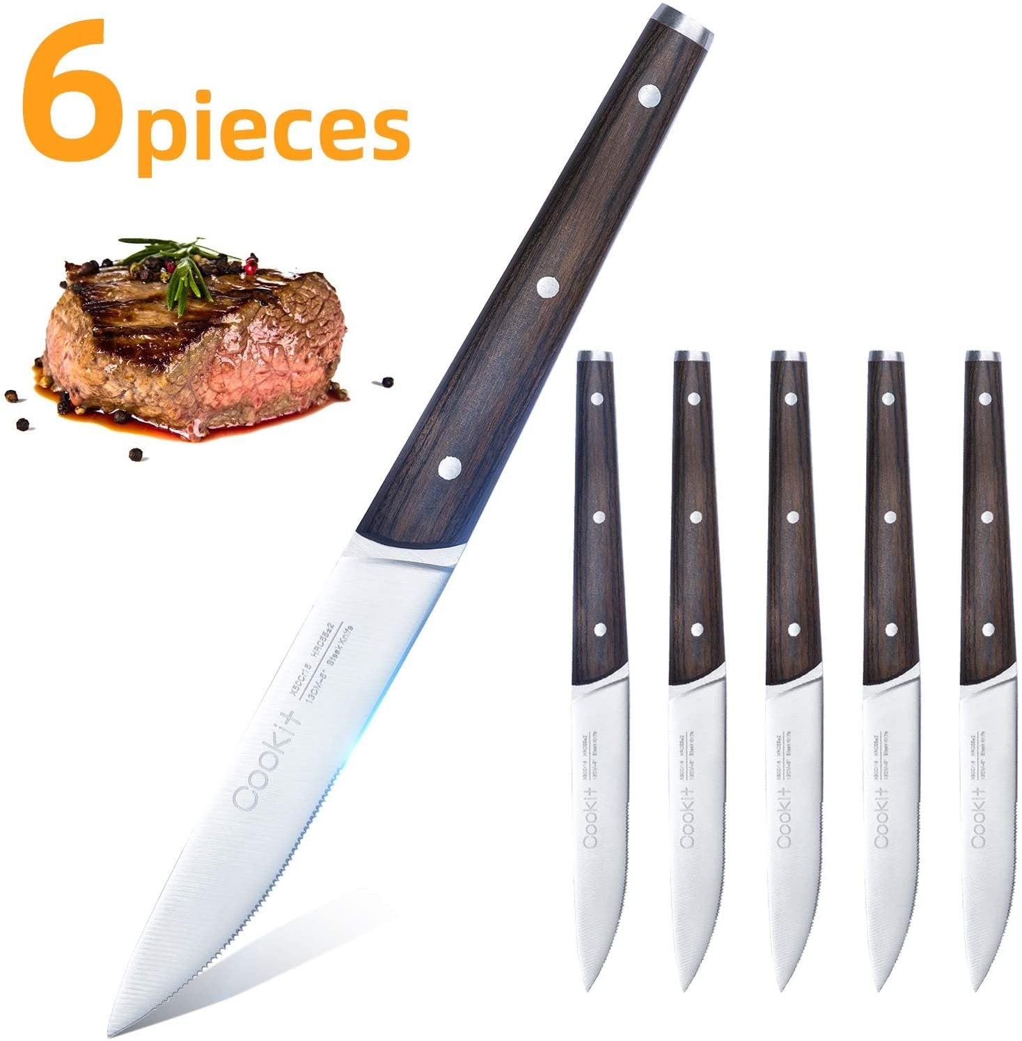 Juego de cuchillos para carne de 6 piezas dentados de acero inoxidable