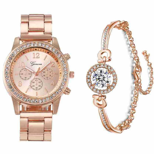 Reloj de cuarzo para mujer completo con pulsera.