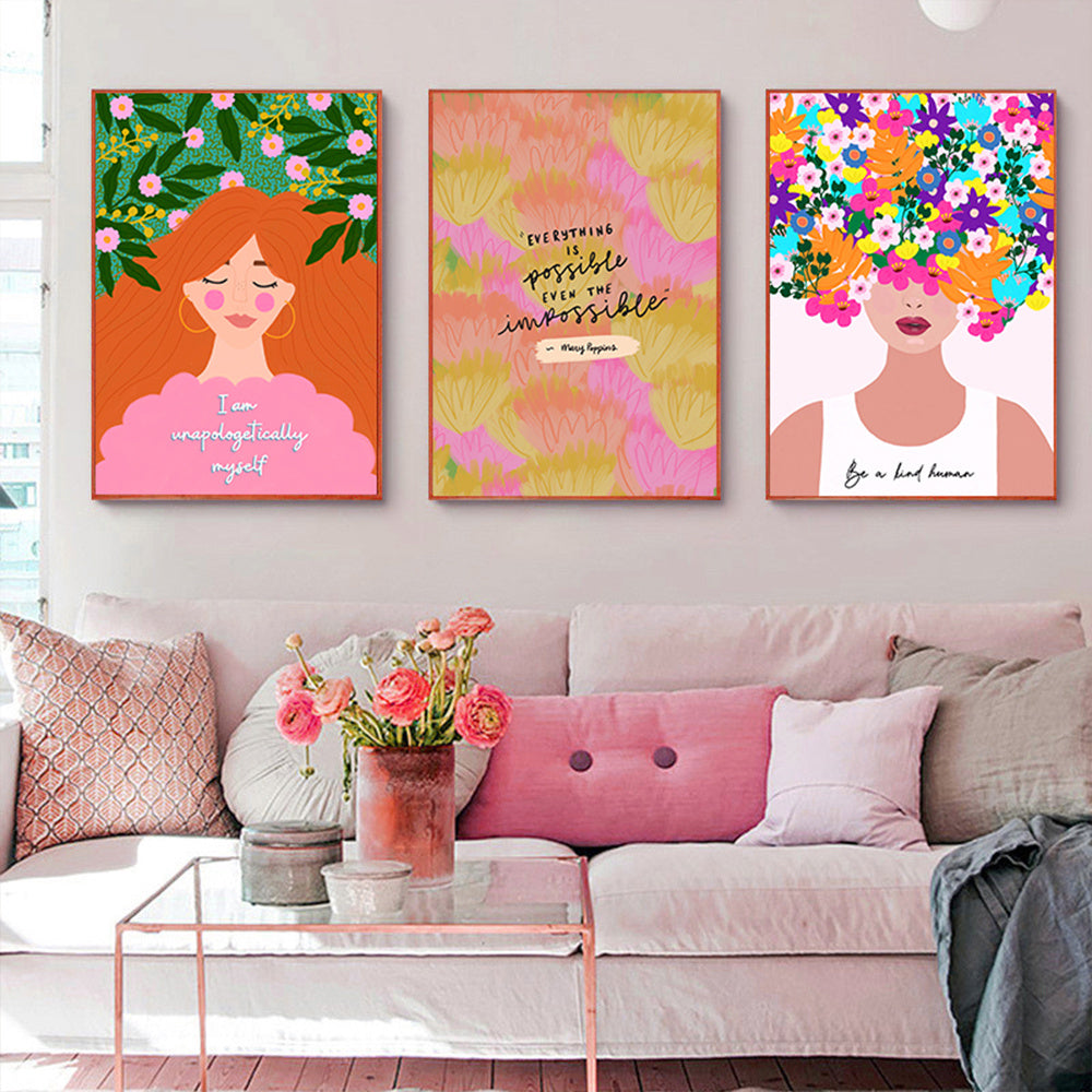 Carteles nórdicos botánicos florales y cuadro sobre lienzo para pared para niñas, decoración del hogar