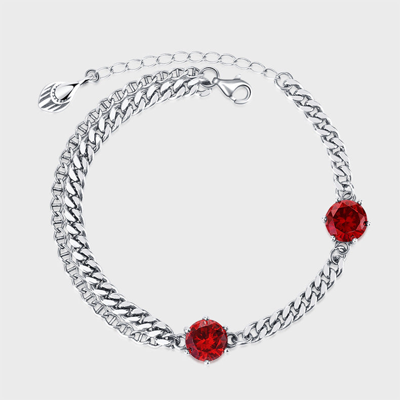 925 Sterling Silver Zircon Chain Double Layer Bracelet Female