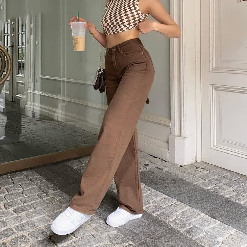 Women's Retro Jeans in Brown Color
