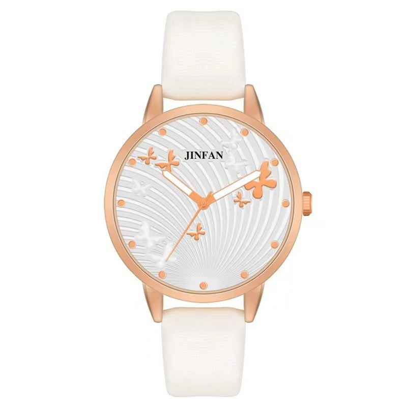 Women's Round Watch With Butterflies On The Dial