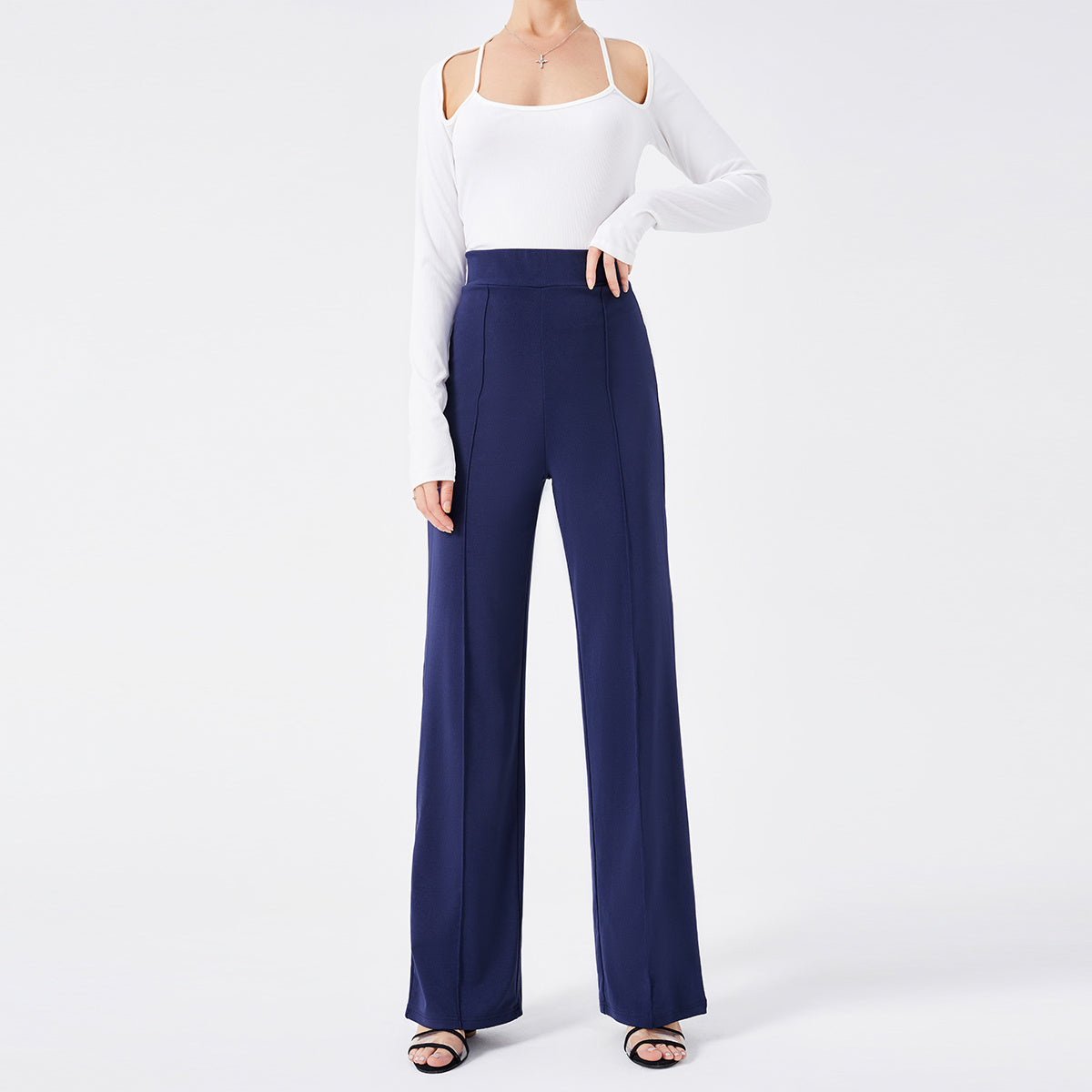 Woman's Solid Color  Slim High-waisted Bell Bottoms Pants