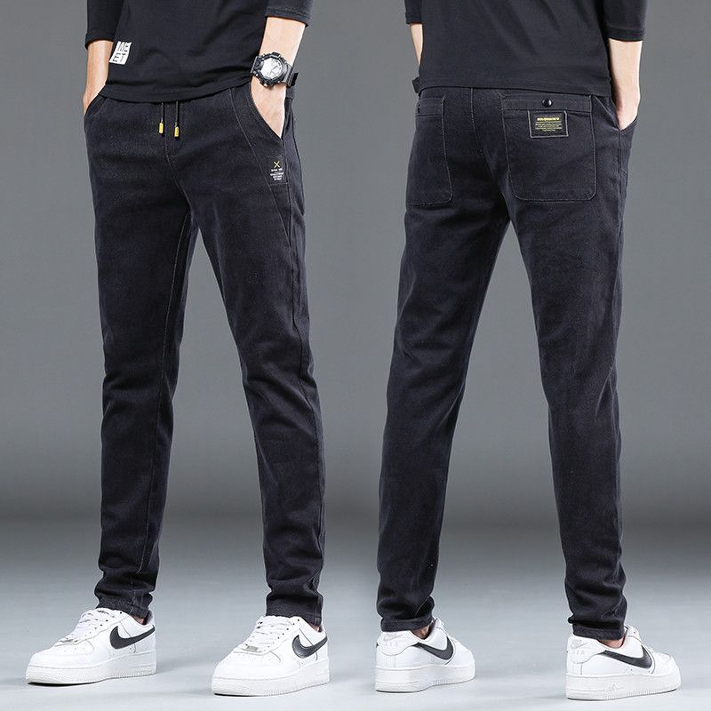 Men's Blue Jeans with Tucked Elastic Band