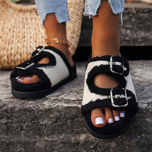 Autumn Winter Slipper Thick Sole Buckle Lamb Swool Slippers For Women Outdoor Gardern Indoor Lazy Plush Shoes