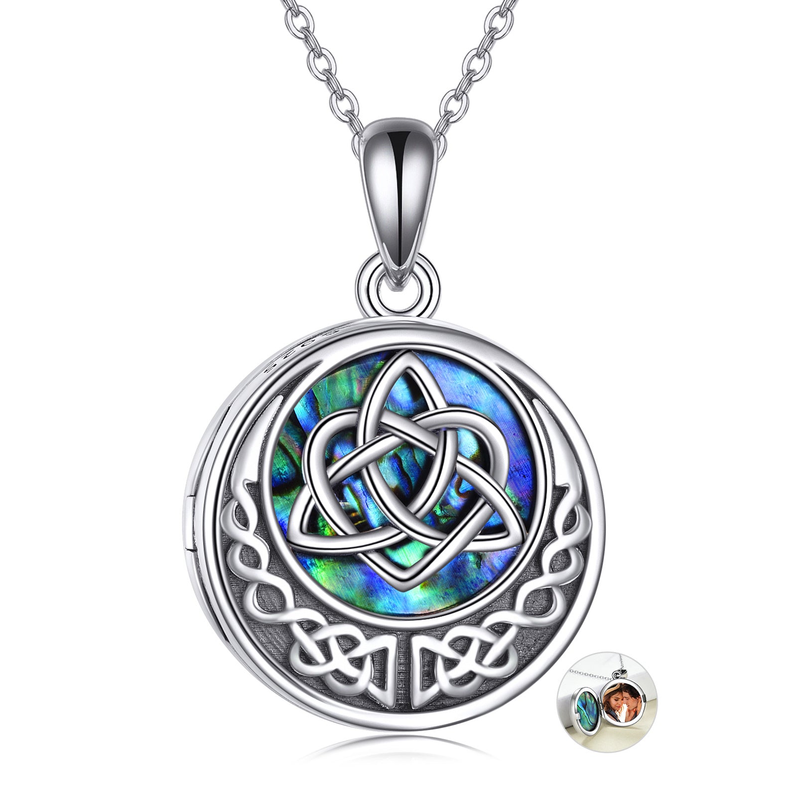 925 Sterling Silver Celtic Knot Photo Locket Necklace for Women
