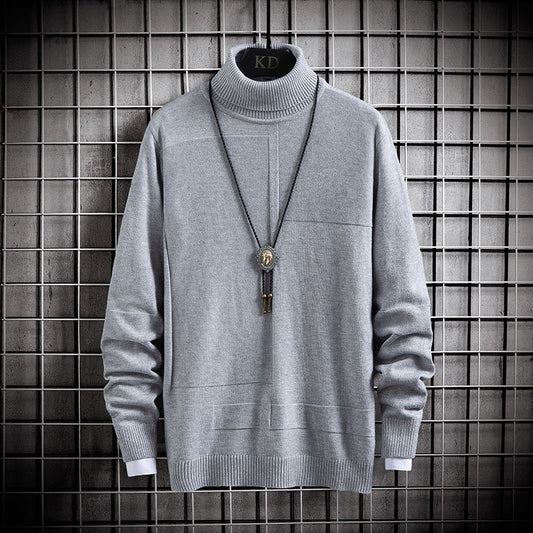 Men's Casual Sweater with Long Collar and Minimalistic Embroidered Print