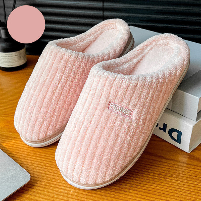 Zapatillas de algodón simples de Color sólido antideslizantes para invierno, pantuflas cálidas de felpa para el hogar, zapatos de casa para parejas de mujer