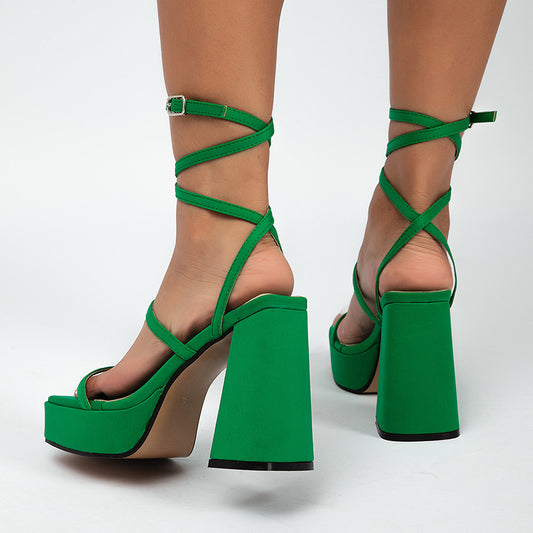 Sandalias con correa Mujer Tacón alto Zapatos gruesos Moda Verano Bombas