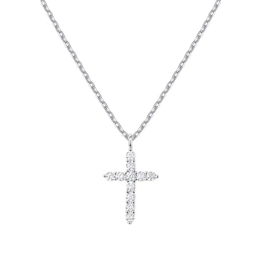 925 Sterling Silver Cross Necklace: Diamond Accent