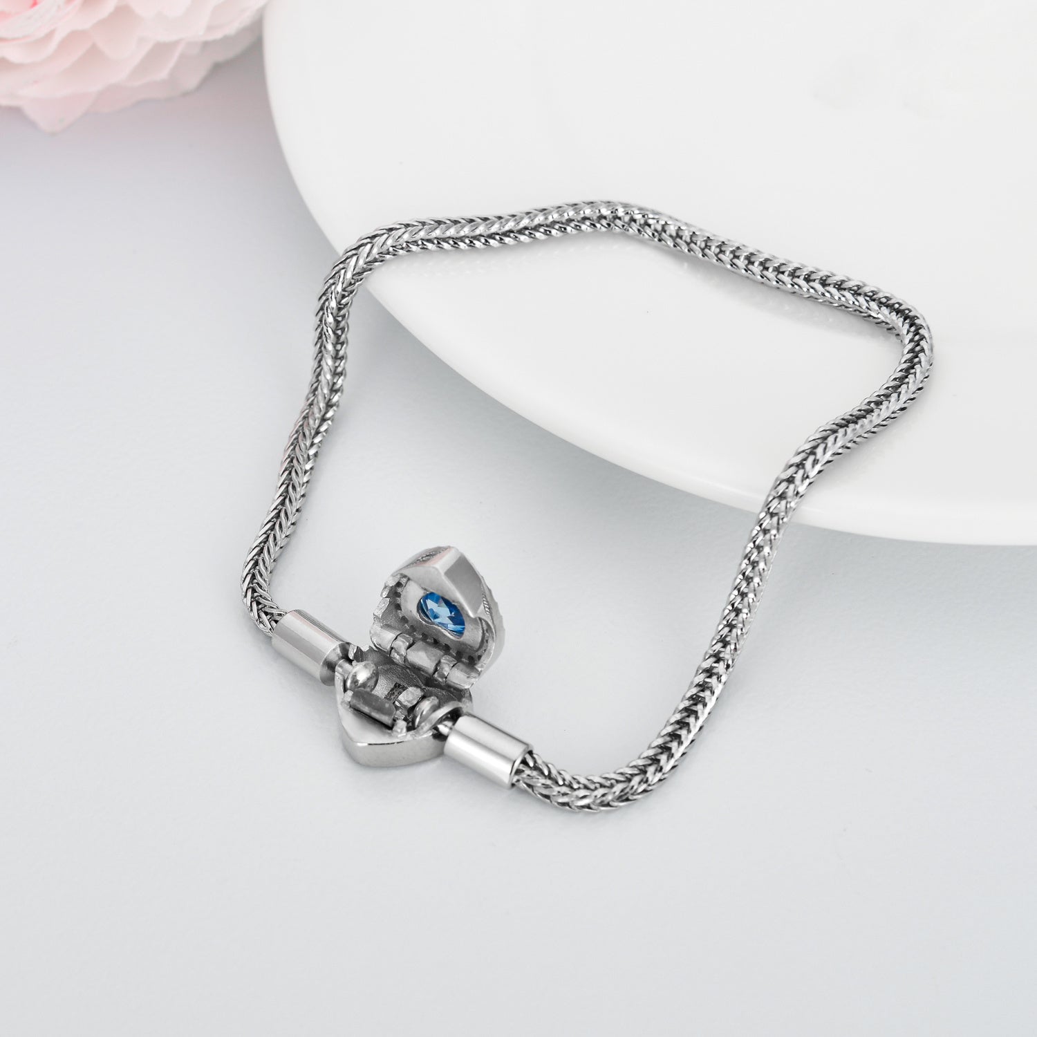 925 Sterling Silber Herz Perlen Charm Netz Kette für Armband