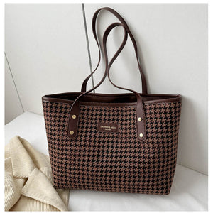 Houndstooth Shoulder Bag - Winter Fashion Commuting Handbag for Women