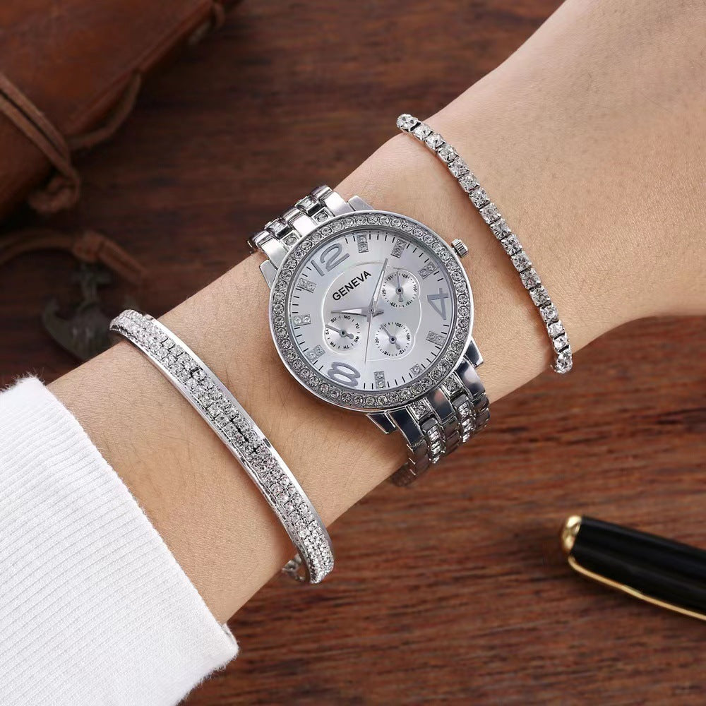 Women's Set Of Watches In Rhinestones And 2 Bracelets