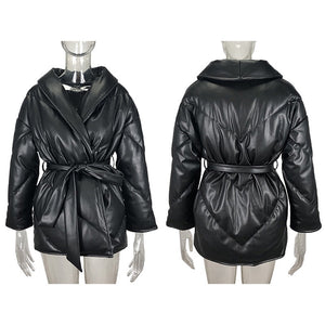 Women's Leather Jacket With Belt
