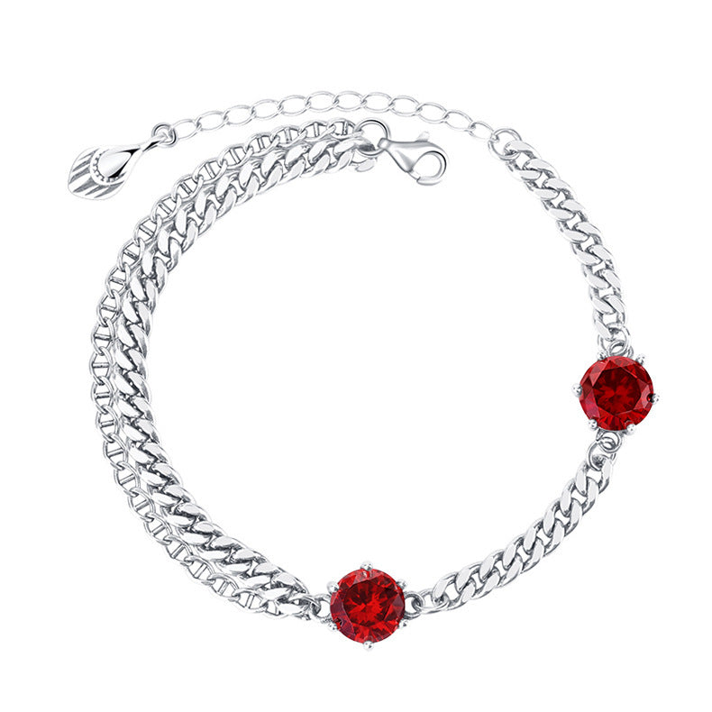 925 Sterling Silver Zircon Chain Double Layer Bracelet Female