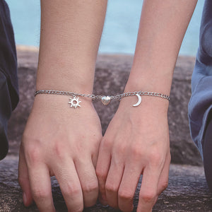 Stainless Steel Sun & Moon Bracelet: Magnetic Heart Charm