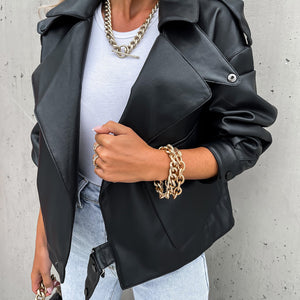 Women's Leather Jacket With Pocket