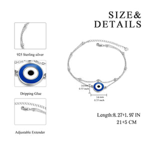 925 Sterling Silver Round Evil Eye Anklet For Women Girls