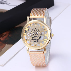 Women's Watch With Transparent Dial And Metal Strap