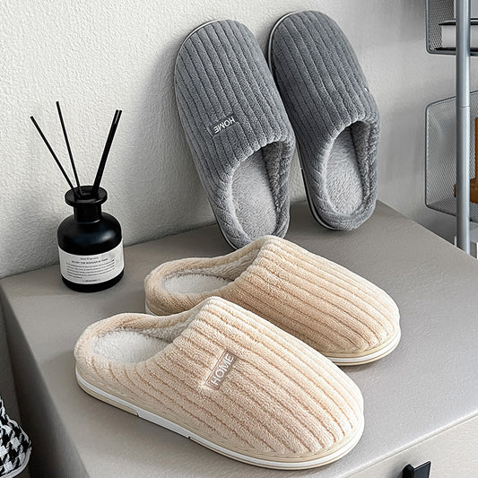 Zapatillas de algodón simples de Color sólido antideslizantes para invierno, pantuflas cálidas de felpa para el hogar, zapatos de casa para parejas de mujer